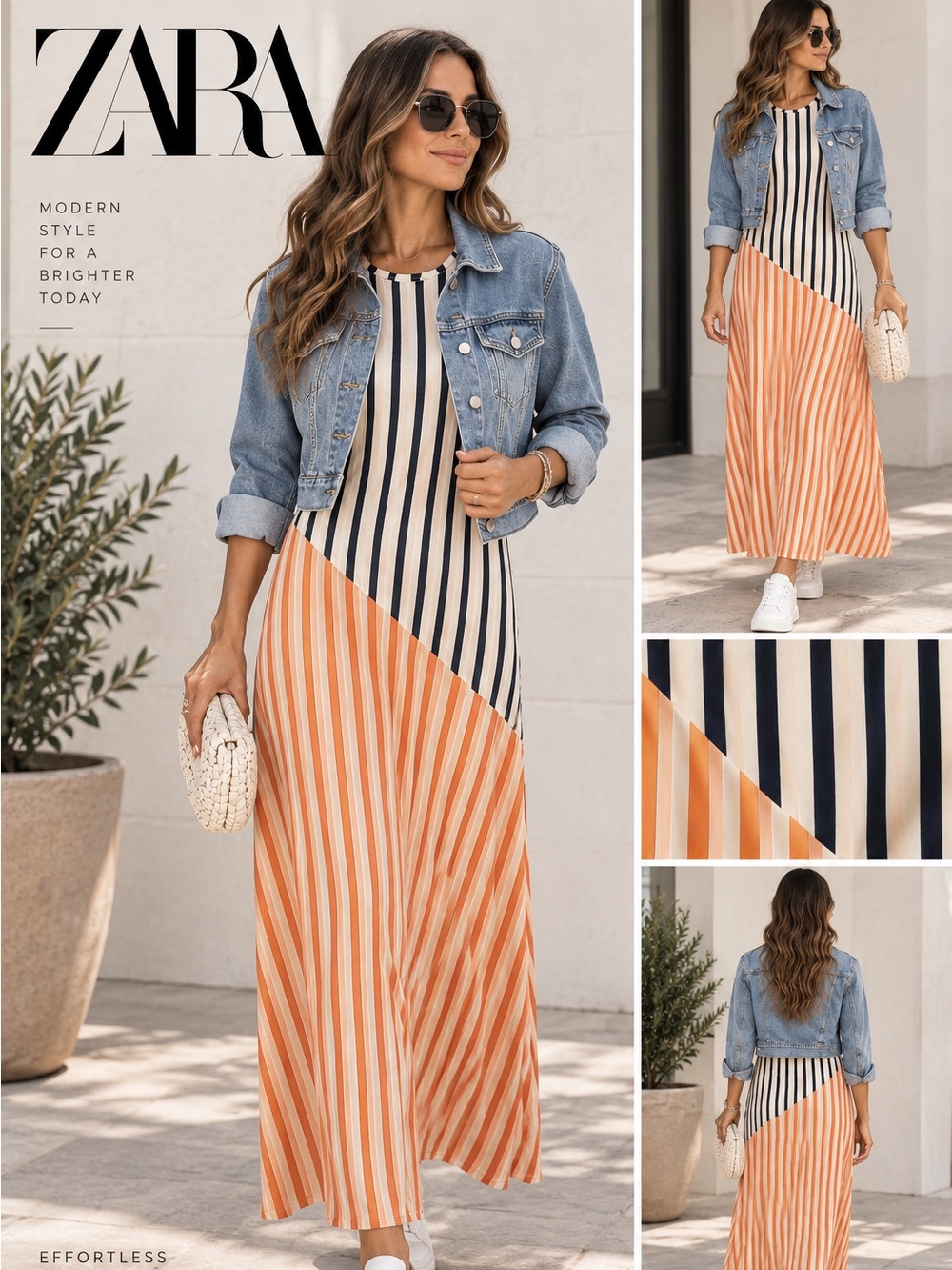 Zara Striped Colorblock Maxi Dress Navy Orange Fall Autumn Transition Dress